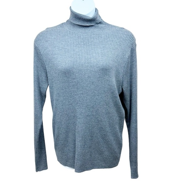 Peter Millar Gray Extra Fine Merino Wool Ribbed Long Sleeve Turtleneck Sweater - Picture 1 of 10